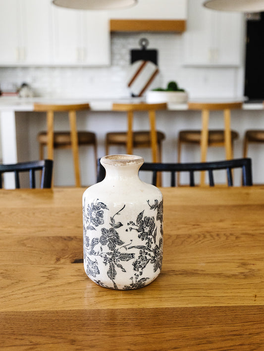 White and Gray Floral Vase - 3 Sizes