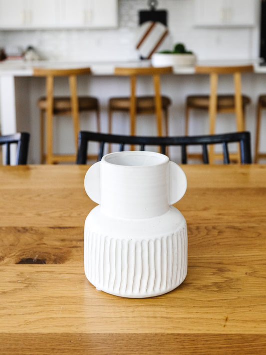 White Pleated Vase with Handles