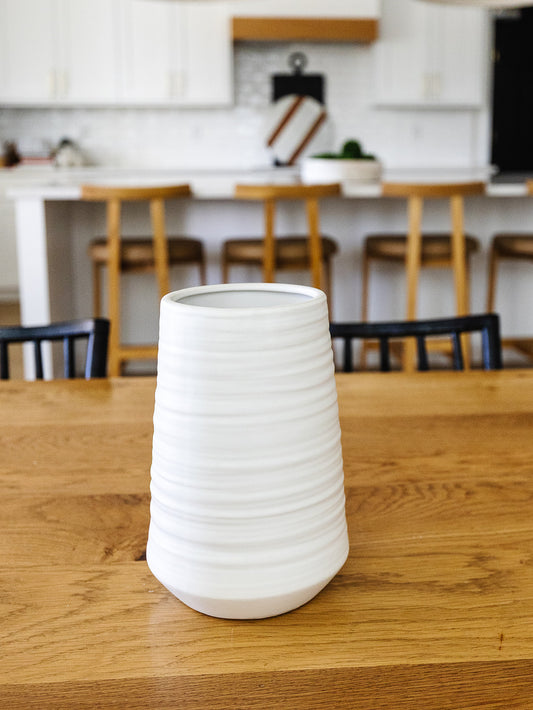 White Porcelain Ribbed Vase - 2 Sizes