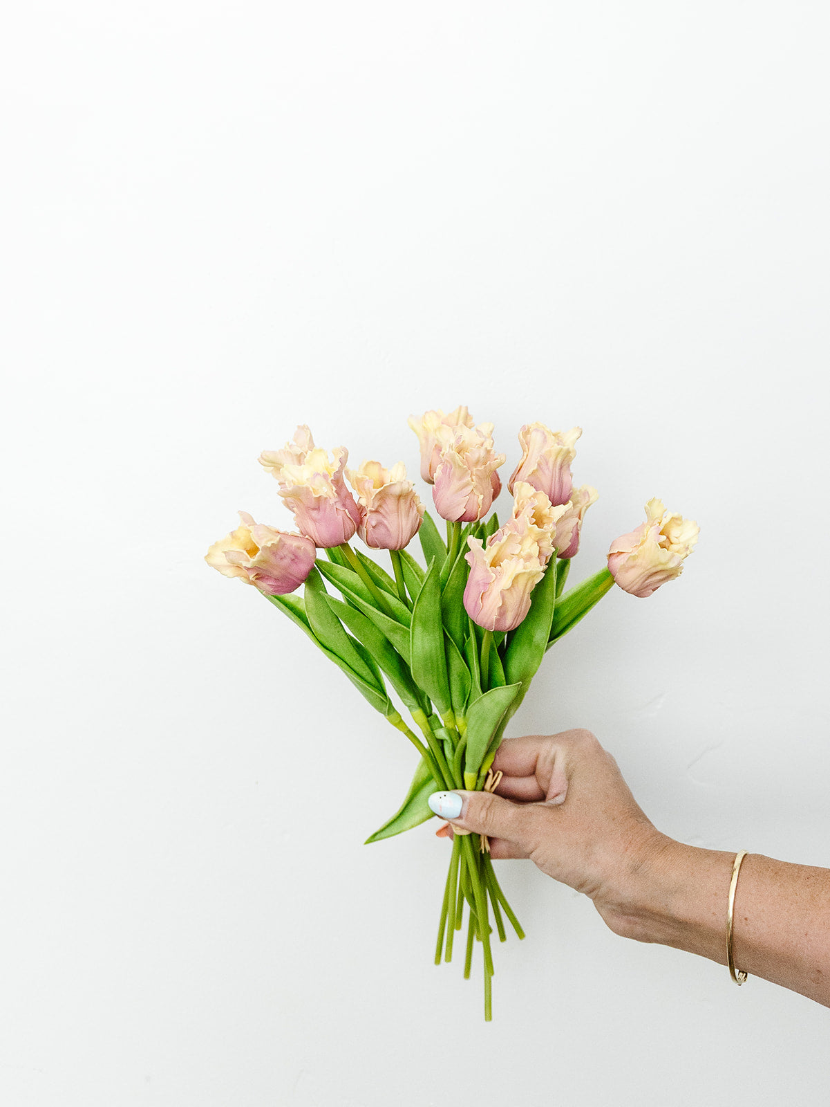 Pink and Cream Real Touch Parrot Tulip Bundle 13" - 12 Stems