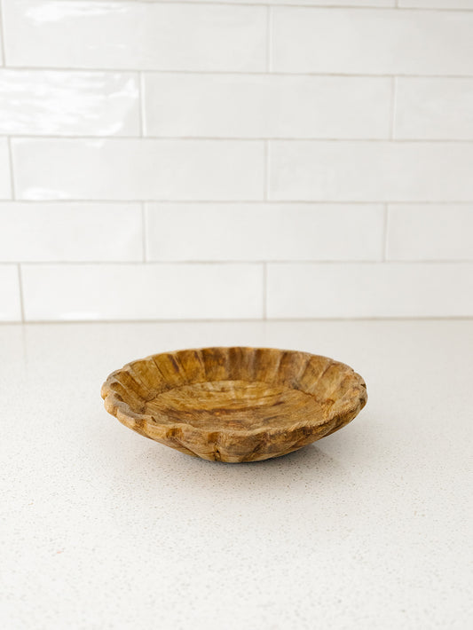 Mango Wood Scalloped Bowl - 8"