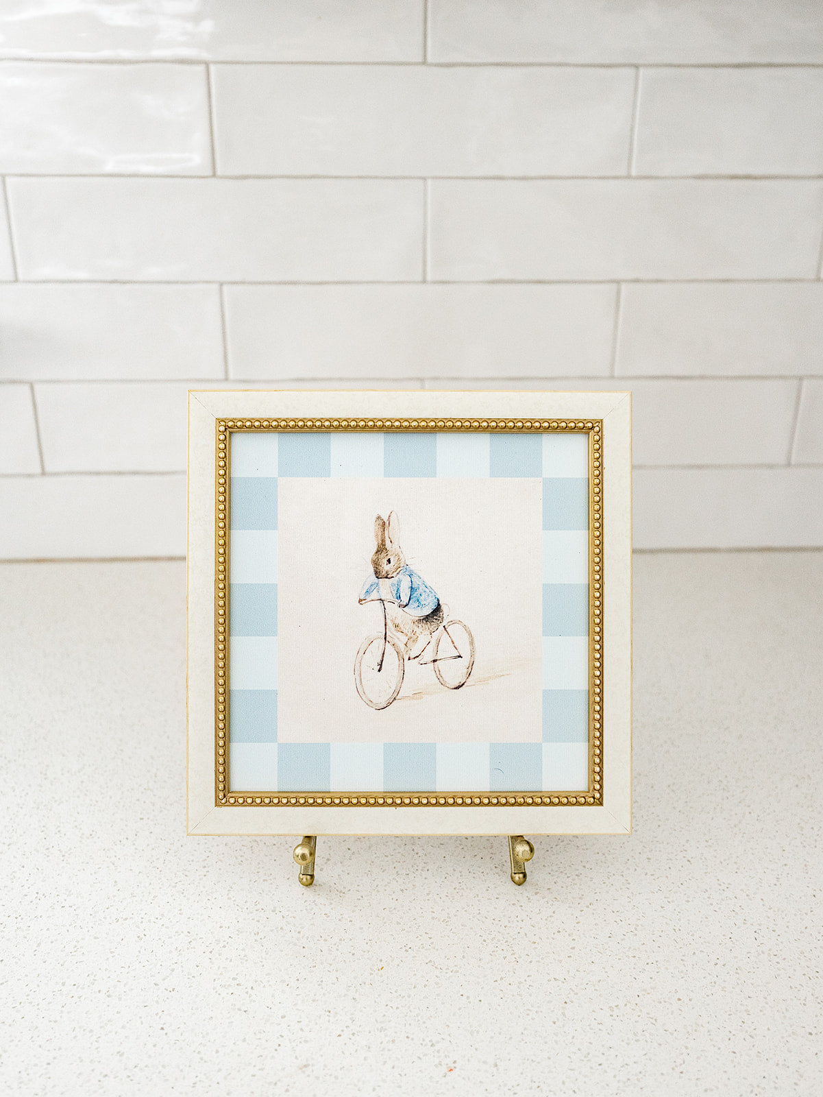 Blue Biking Bunny Framed Art - 8"x8"