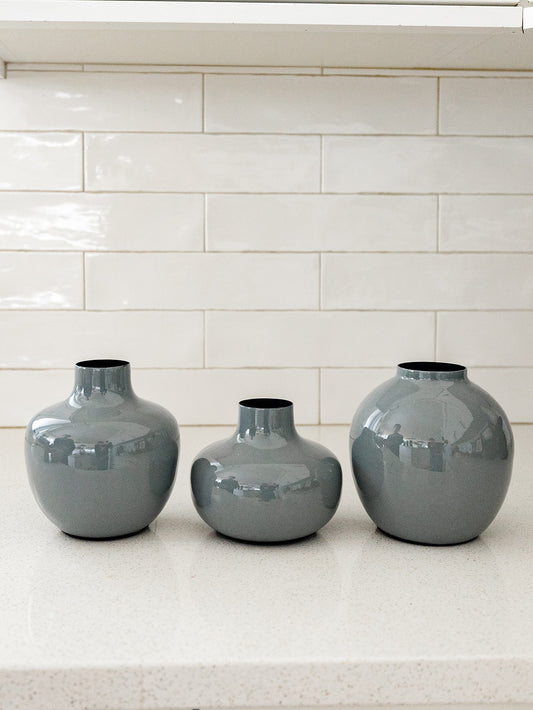 Gray Enameled Metal Vase - 3 Styles