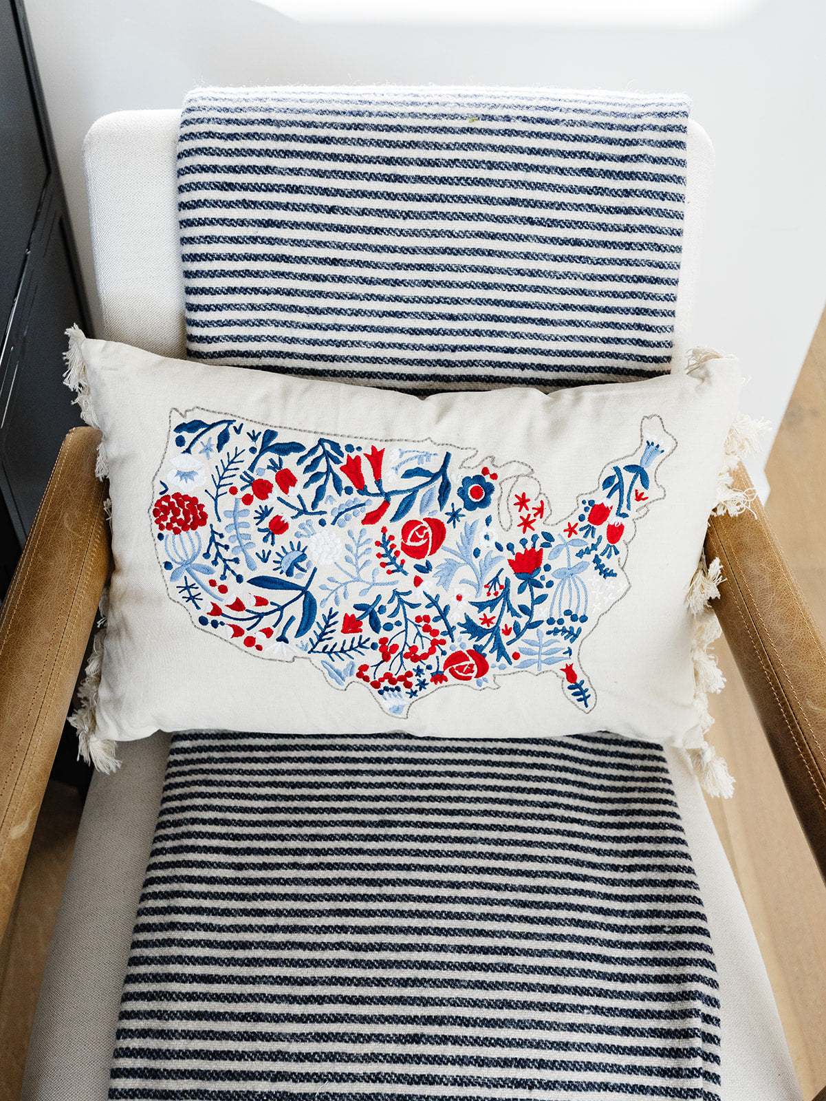 Floral USA Map Pillow
