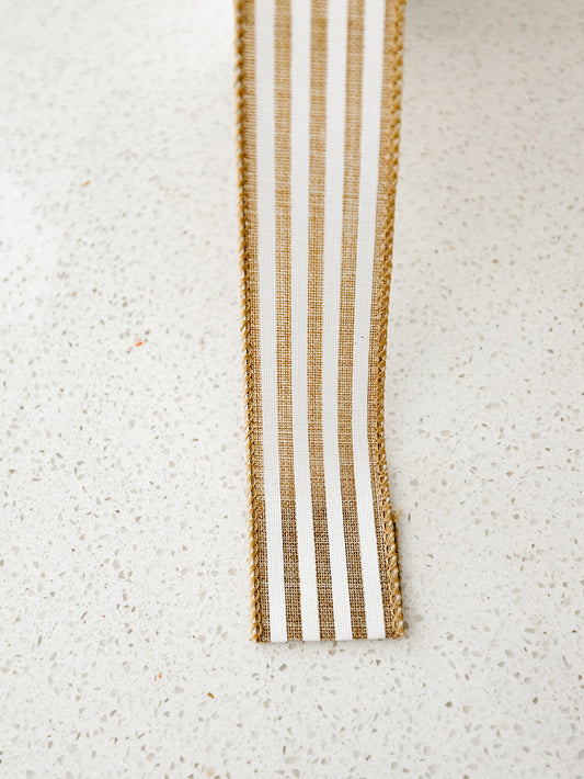 Linen and White Striped Ribbon - 10yd spool