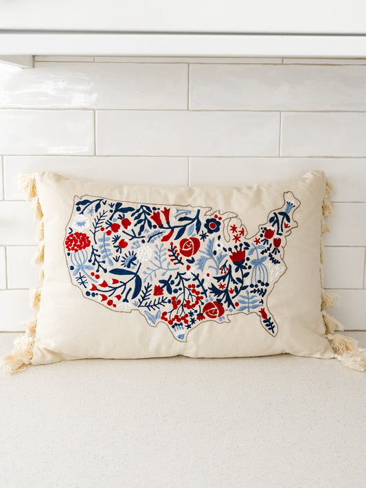 Floral USA Map Pillow