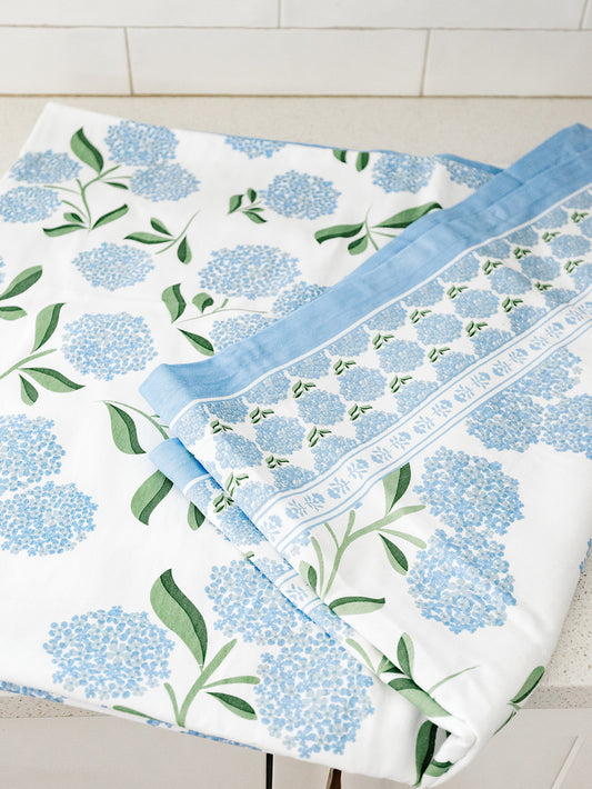 Hydrangea Block Print Design Tablecloth - 2 Sizes