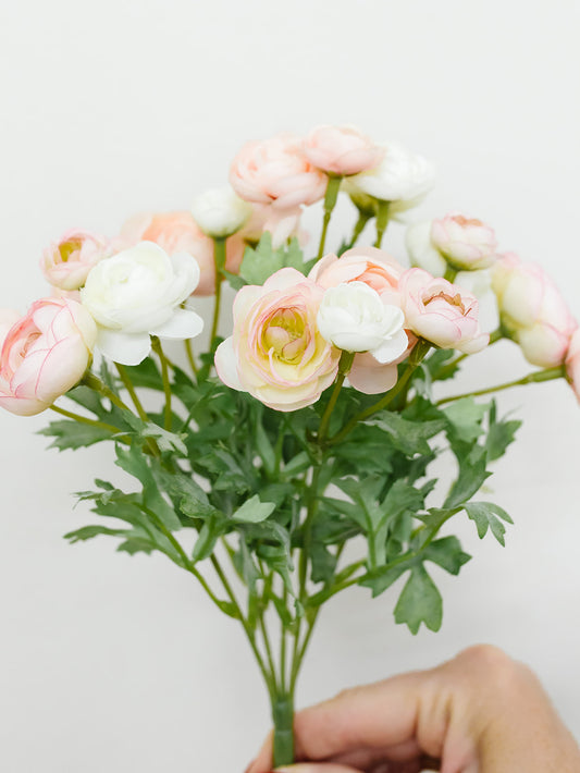 Mini Ranunculus Bush Pink and Ivory - 10.5"