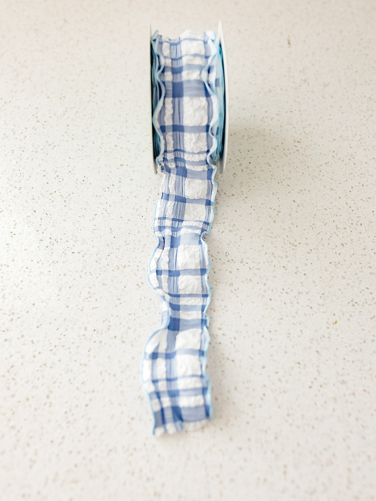 Light Blue Ruffled Seersucker Tartan Plaid Ribbon - 10yd spool