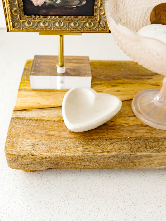 White Hand-Carved Stone Heart Bowl