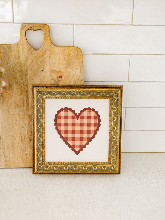 Gingham Heart Framed Art - 3 Sizes