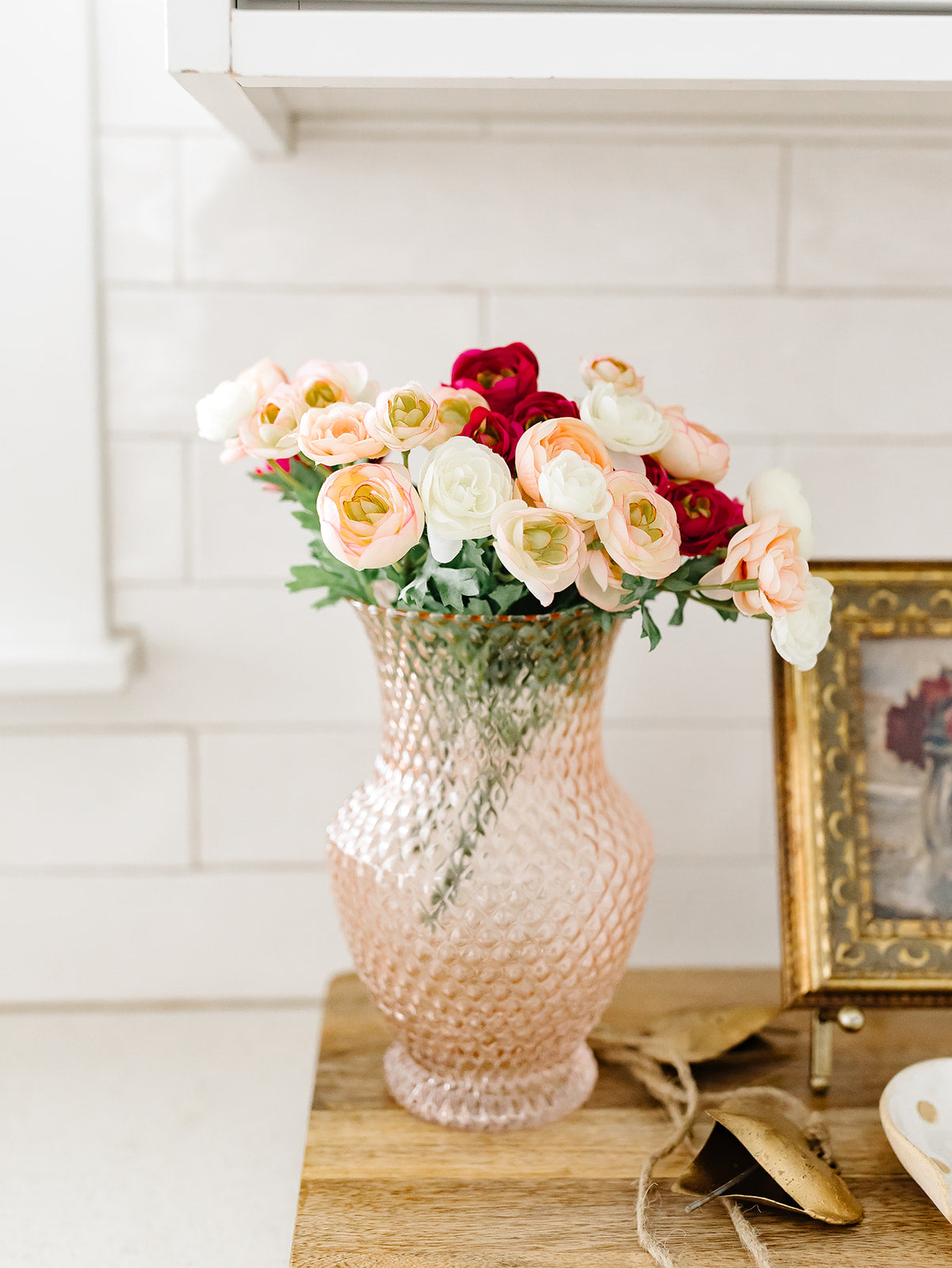 Mini Ranunculus Bush Pink and Ivory - 10.5"