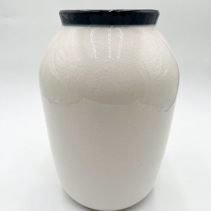 White Crackled Black Rimmed Vase - Large