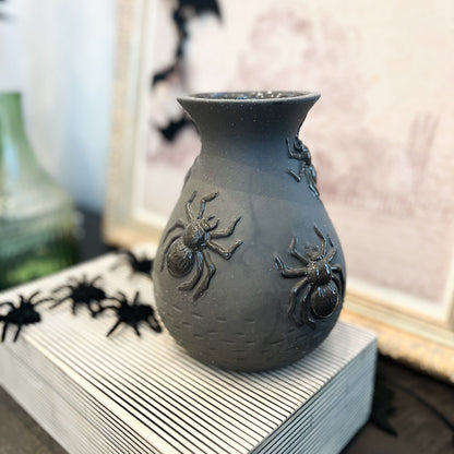 Black Spider Spooky Vase