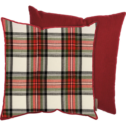 Cream Plaid Pillow - 16"x16"