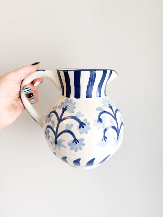 Hand Painted Blue Floral Pitcher - 67.5 0z.