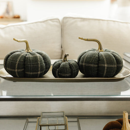 Green & Tan Plaid Pumpkin - Small