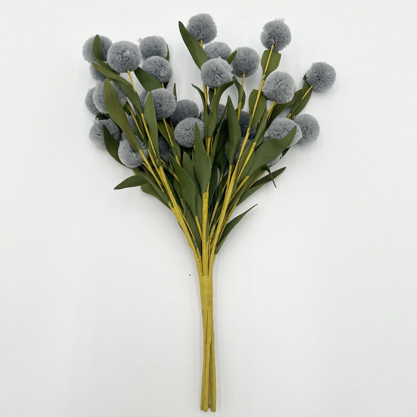 Gray/Blue Pompom Spray Bundle (6 Stems)- 13"