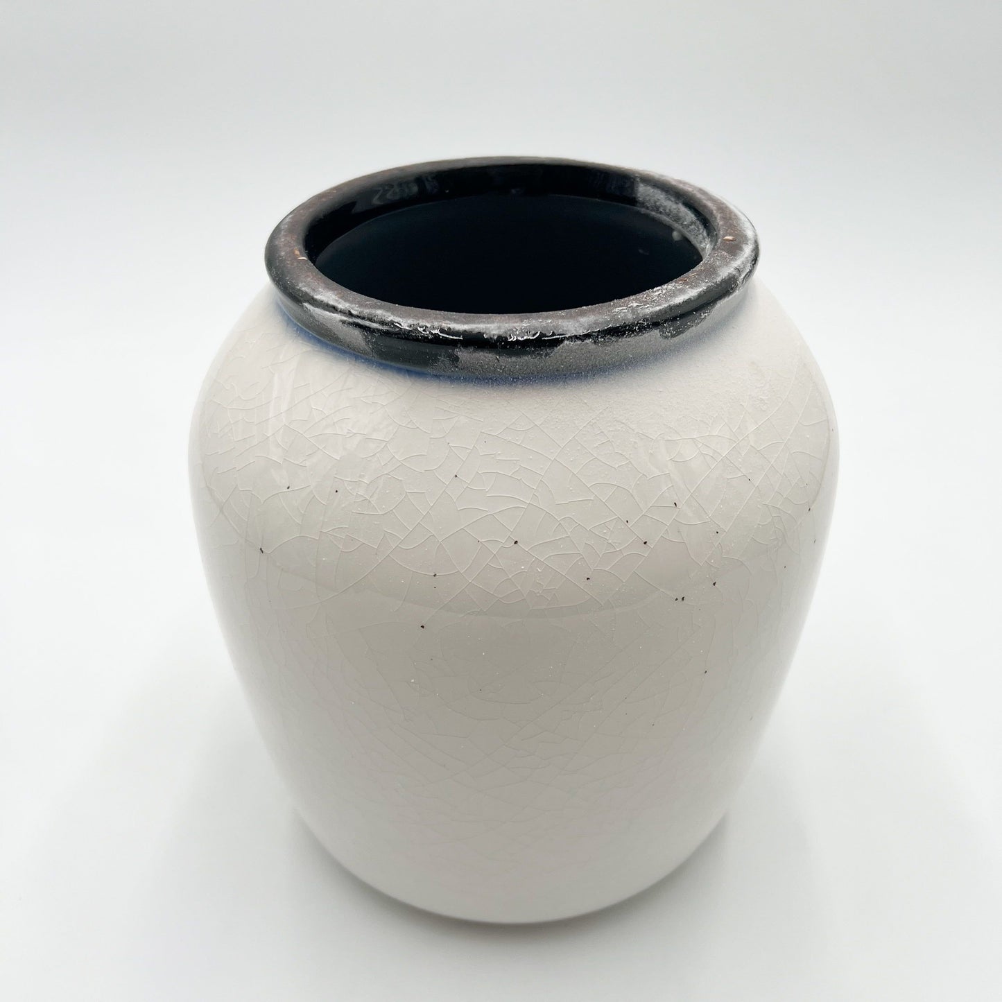 White Crackled Black Rimmed Vase - Small