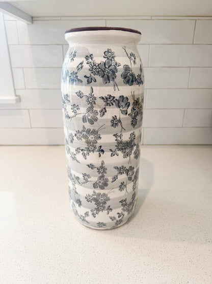 Gray Floral Crackle Vase - 14.5"X5.5"