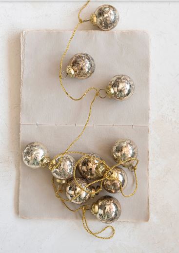 Gold Mercury Glass Ball Ornament Garland - 72”