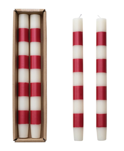 Red Striped Candles, Set of 2