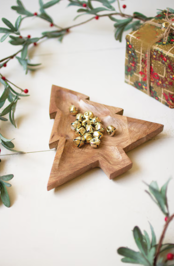 Carved Wooden Christmas Tree Platter