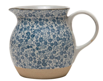 Hand-Painted Stoneware Pitcher w/Floral Print