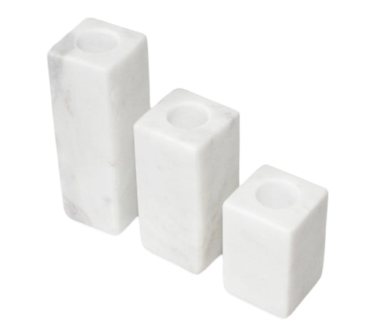White Marble Taper Holders - Set of 3