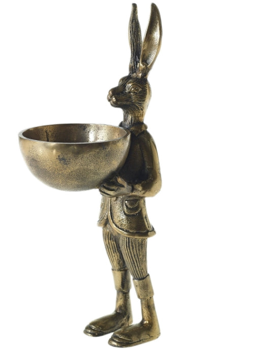 Antique Gold Standing Rabbit Dish 14"