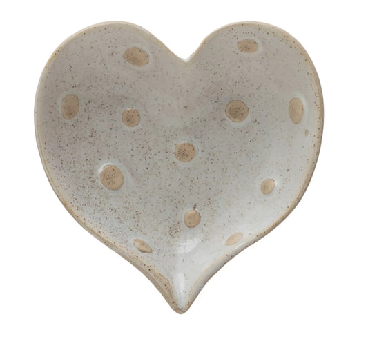 Stoneware Heart Dish with Dots