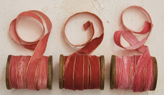 5 Yard Velvet Ribbon with Metallic Edge on Wood Spool - 3 Colors