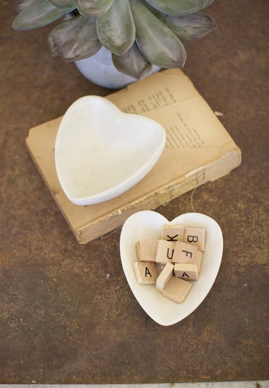 White Hand-Carved Stone Heart Bowl