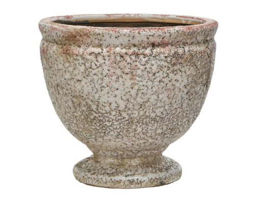 Distressed Terracotta Footed Container