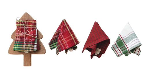 Woven Dish Cloths and Tree Shaped Board - Set of 4