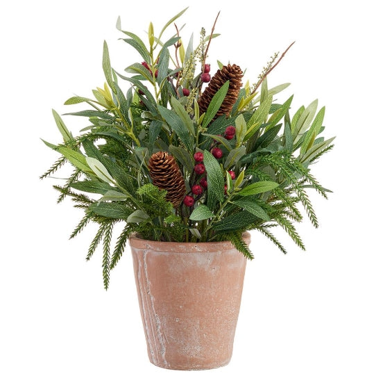 Pine Cone/Berry/Eucalyptus/Pine in Terra Cotta Pot - 18"