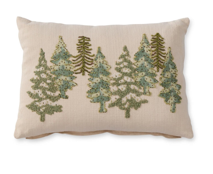 Cream Beaded Christmas Tree Lumbar Pillow