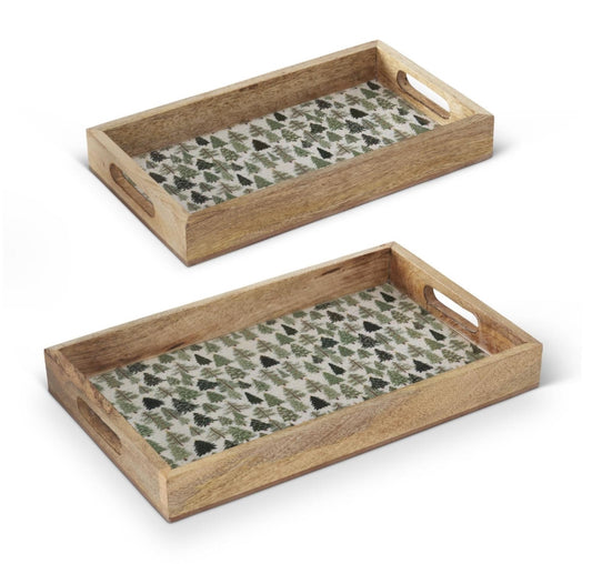 Christmas Trees Enameled Wood Tray - 2 Sizes