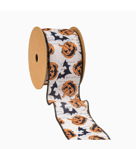 Scary Pumpkin and Bats Ribbon