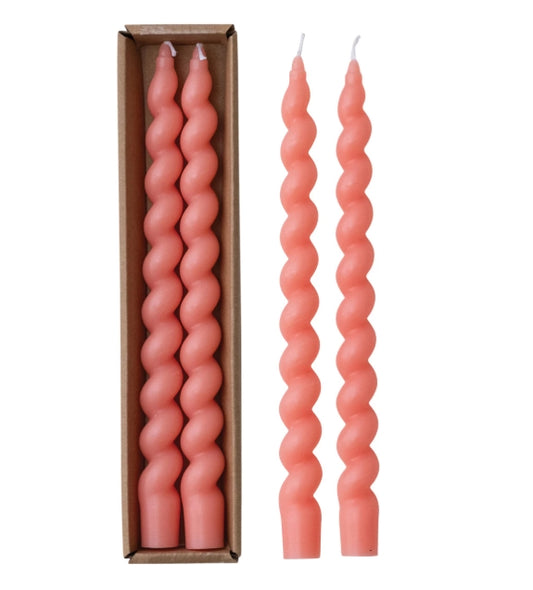 Twisted Pink Candles - Set of 2 - 10"