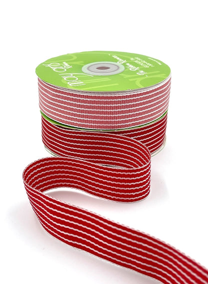 Thick Woven light red Striped Ribbon - $1.59/per yard
