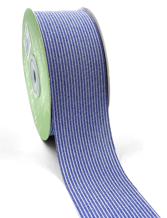 Washed Linen Striped Dusty Blue Ribbon - 25yd spool