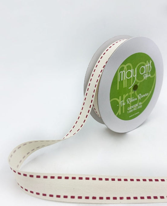 Ivory Canvas with Red Stitch Ribbon