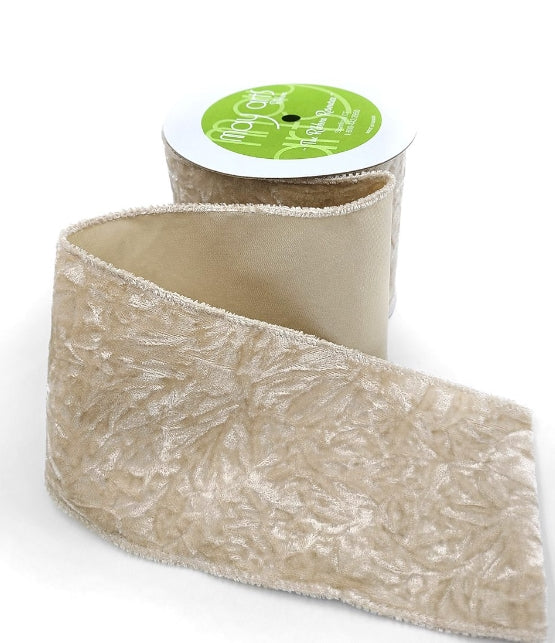 Ivory Crushed Velvet Ribbon w/Wired Edge