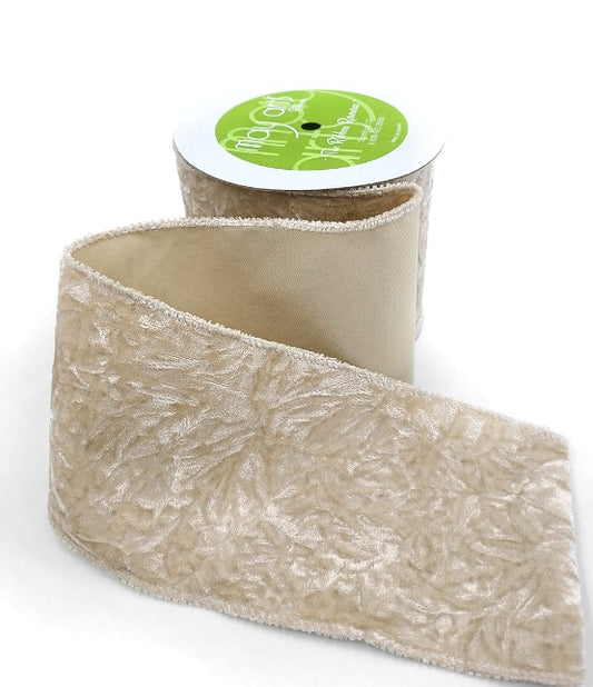 Ivory Crushed Velvet Ribbon w/Wired Edge