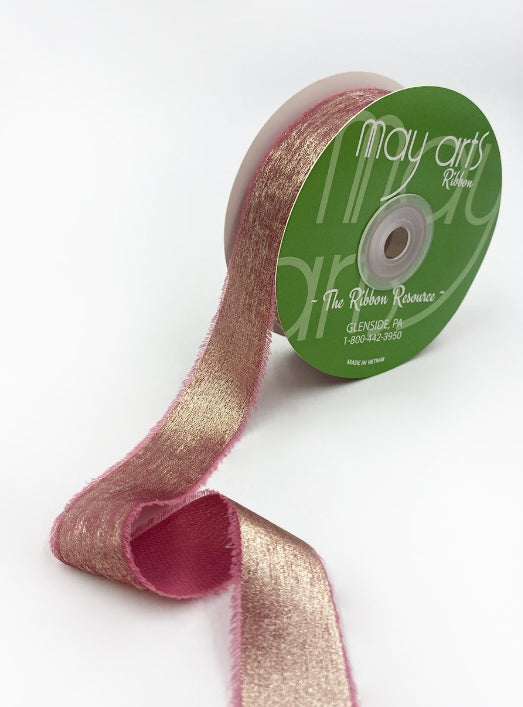 Metallic Chiffon Rose Gold Ribbon w/Frayed Edge