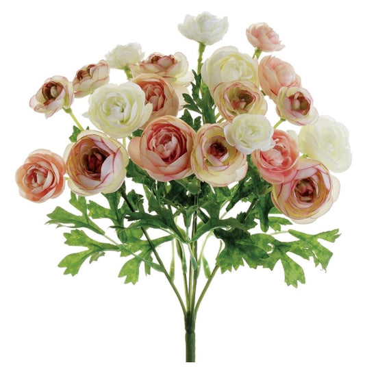 Mini Ranunculus Bush Pink and Ivory - 10.5"