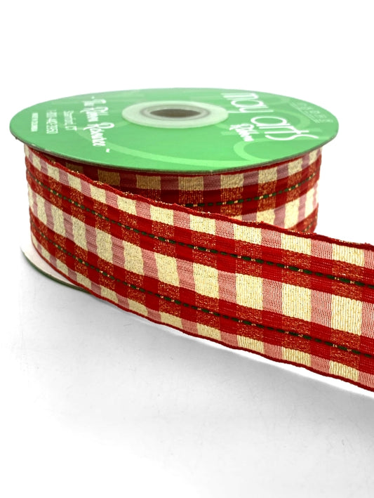 Woven Metallic Valentine Plaid Ribbon - $1.59/per yard