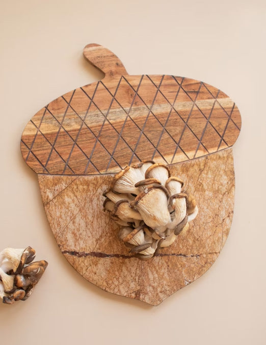 Acacia Wood and Marble Acorn Serving Board