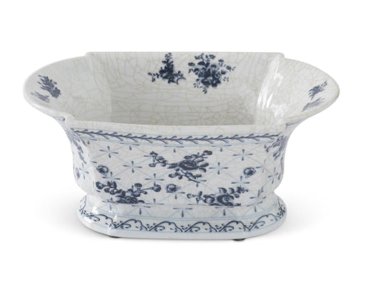 Blue and White Oval Fluted Bowl - 13"